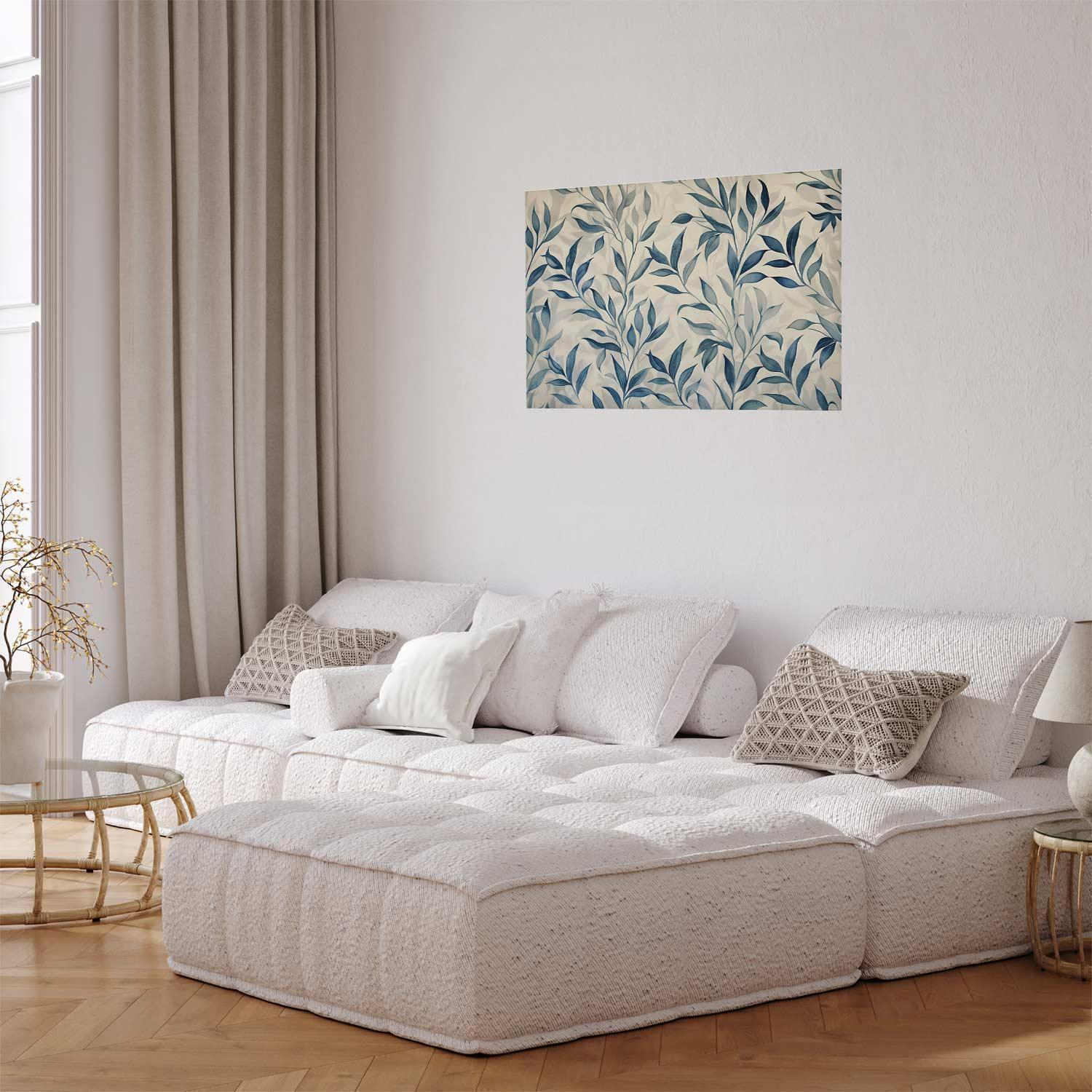 Poster - Delicate Botanical Motif with Blue Leaves Artgeist
