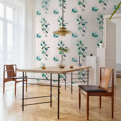 Fototapete - Mint green nature - solid floral pattern with green leaves