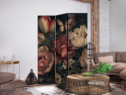 Paravent - Floral Illustration - Magnificent Flower Buds on a Turquoise Background