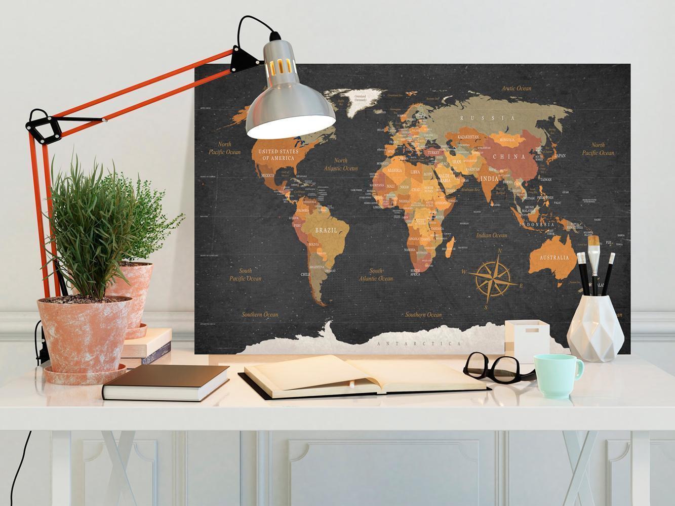 Leinwandbild - World Map: Secrets of the Earth Artgeist