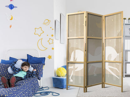 Japanischer Paravent - Moonlit Steeds - Horses galloping among trees on a starry night