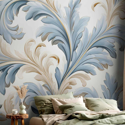 Fototapete - Baroque Ornaments in Light Cream-Blue Hues