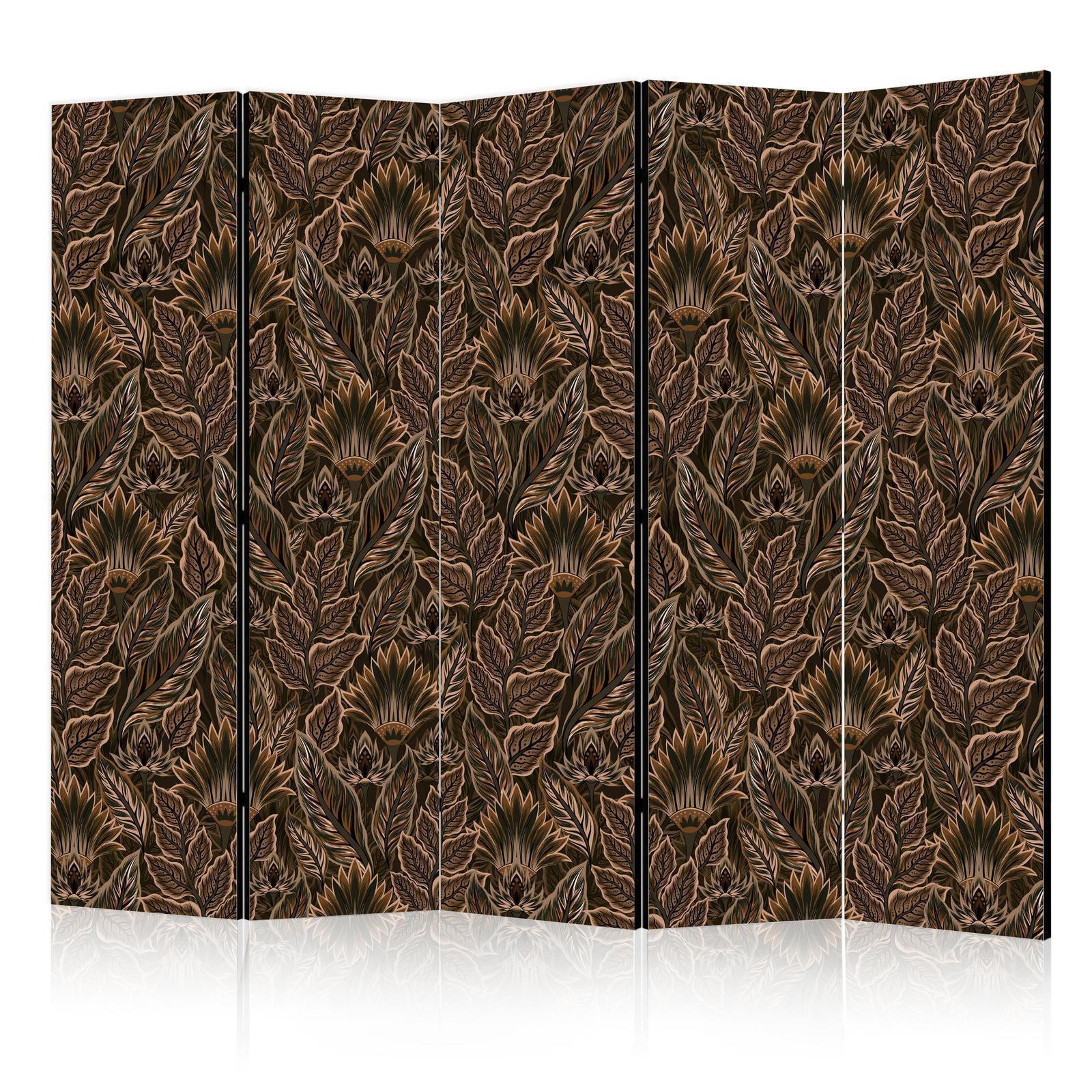 Paravent - Dense Vegetation - Botanical Patterns in Illustrative Style Brown Artgeist