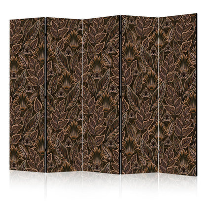 Paravent - Dense Vegetation - Botanical Patterns in Illustrative Style Brown Artgeist