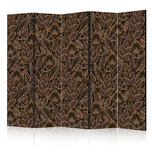 Paravent - Dense Vegetation - Botanical Patterns in Illustrative Style Brown Artgeist