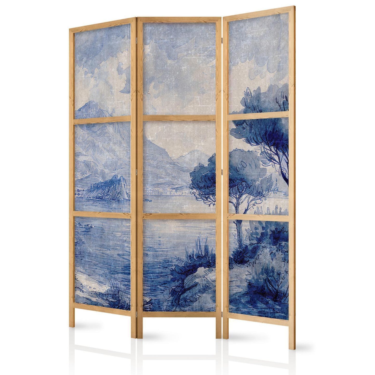 Japanischer Paravent - Italian Landscape - Lake Como Painted in Shades of Blue Artgeist