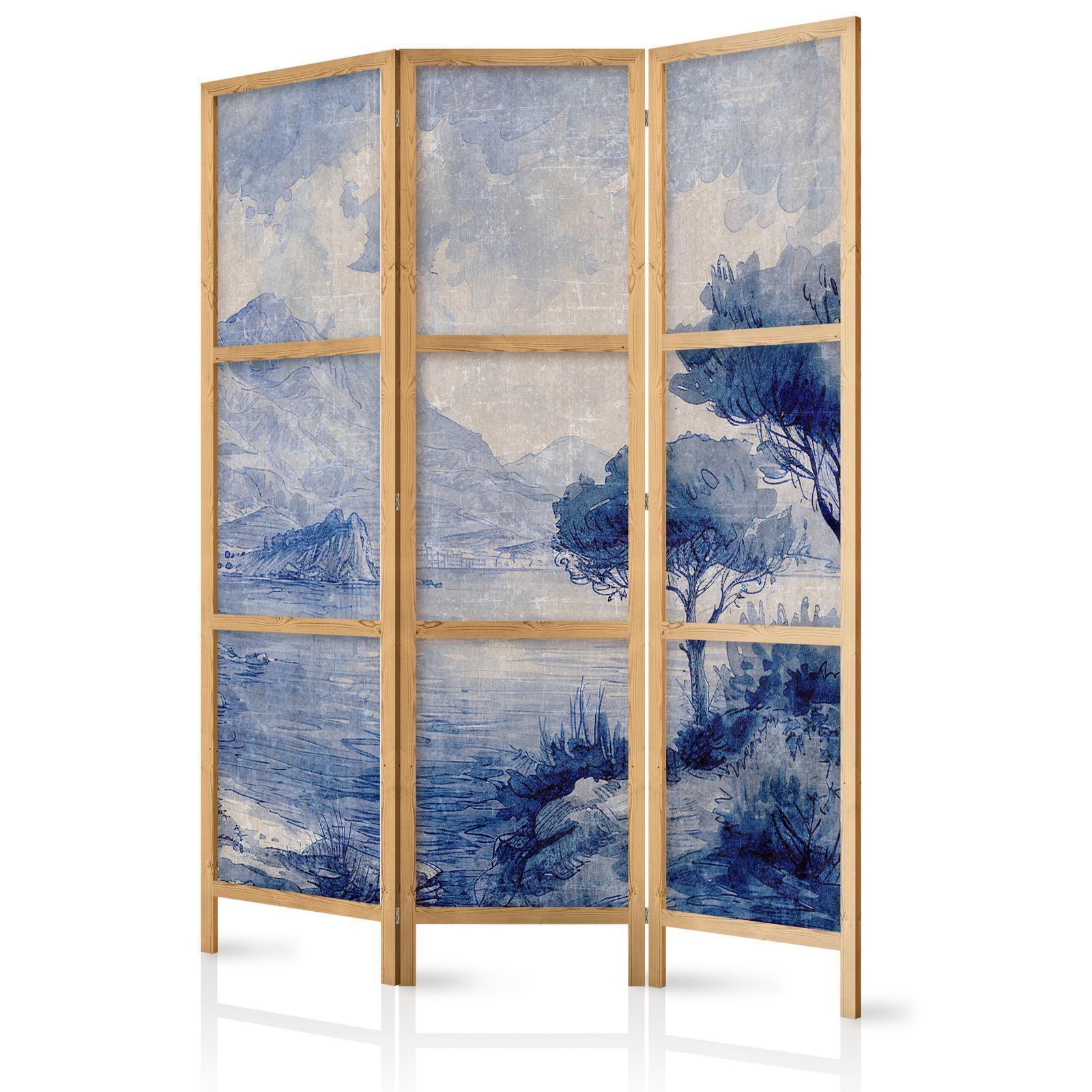 Japanischer Paravent - Italian Landscape - Lake Como Painted in Shades of Blue Artgeist