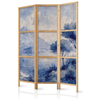 Japanischer Paravent - Italian Landscape - Lake Como Painted in Shades of Blue Artgeist