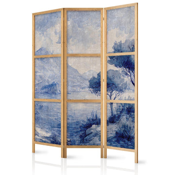 Japanischer Paravent - Italian Landscape - Lake Como Painted in Shades of Blue Artgeist