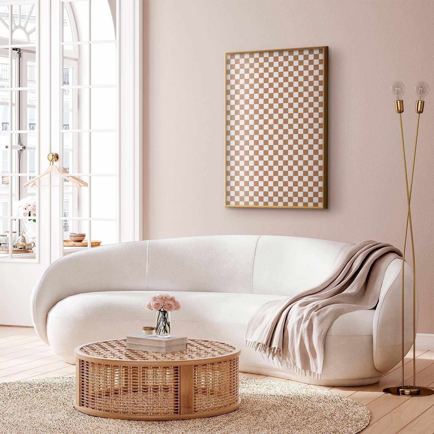 Poster - Geometry and Browns - a chessboard pattern in neutral shades Artgeist
