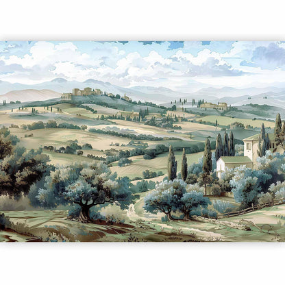 Fototapete - Landscape with Green Fields and Trees Tuscan Sunny View Artgeist