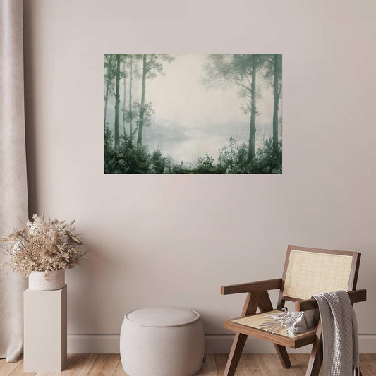 Poster - Forest and Pond in Patinated Green Artgeist