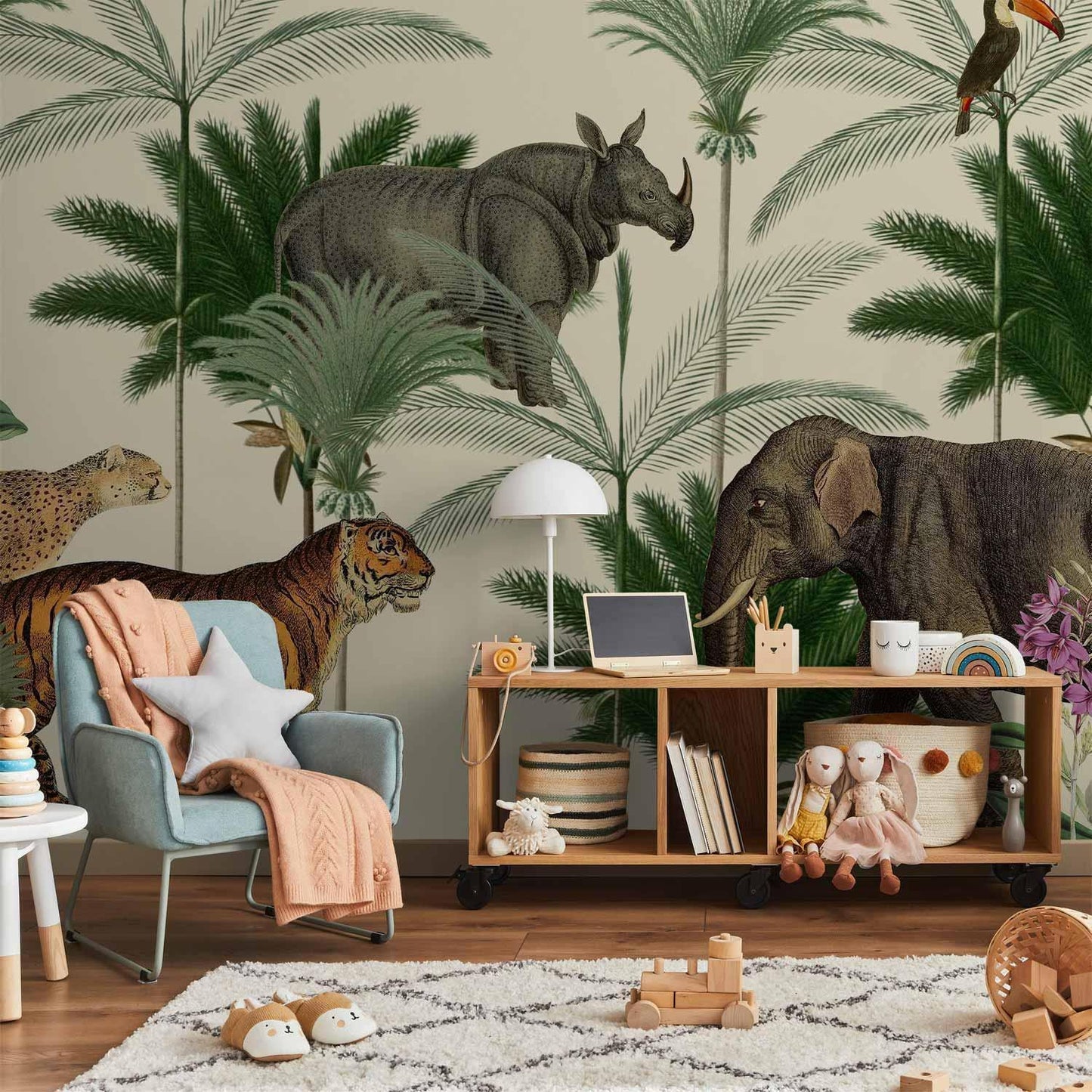 Fototapete - Jungle Land With Animals in the Style of Old Engravings