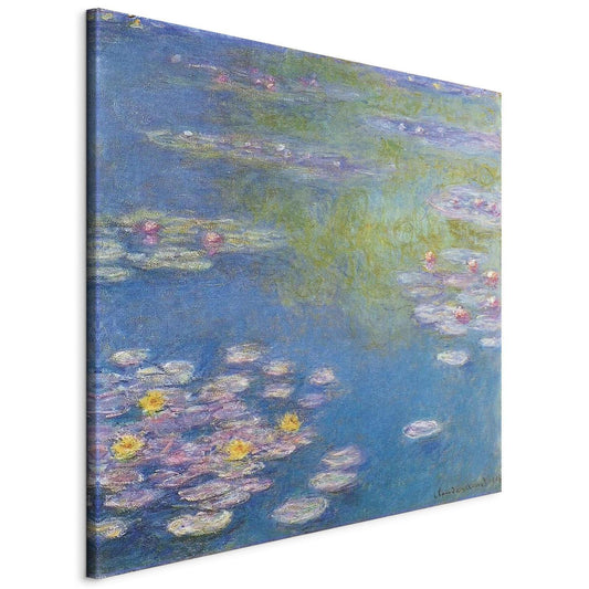 Canvas print of "Water lilies in Giverny" featuring colorful lily pads on a serene blue water background.