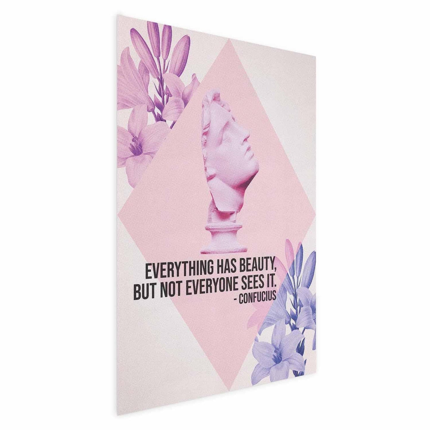 Poster - Confucius on Beauty - a bust in pink with flowers and a quote Artgeist