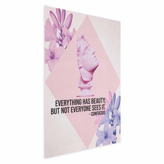 Poster - Confucius on Beauty - a bust in pink with flowers and a quote Artgeist