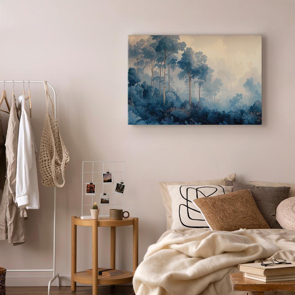Leinwandbild - Landscape with Trees in Illustrative Style Fairy-Tale Blue Forest