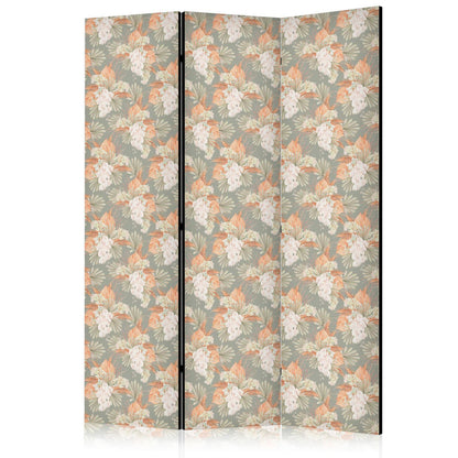 Paravent - Little Bouquets - Exotic Flowers and Leaves on a Gray-Green Background Artgeist