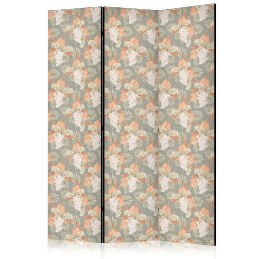 Paravent - Little Bouquets - Exotic Flowers and Leaves on a Gray-Green Background Artgeist