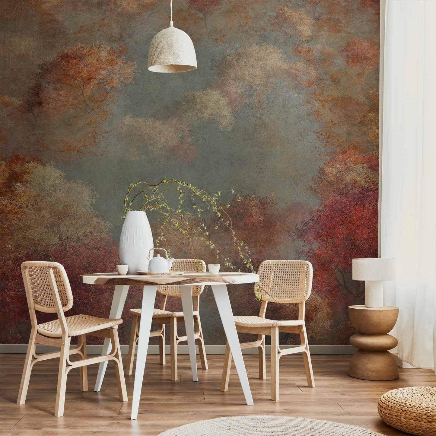 Fototapete - Nature in autumn - landscape of autumn trees in painted retro style