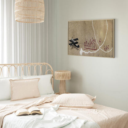 Leinwandbild - Banksy's Plane (1-part) - Red Graffiti Text on Mural Background