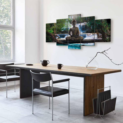 Leinwandbild - Buddha and waterfall