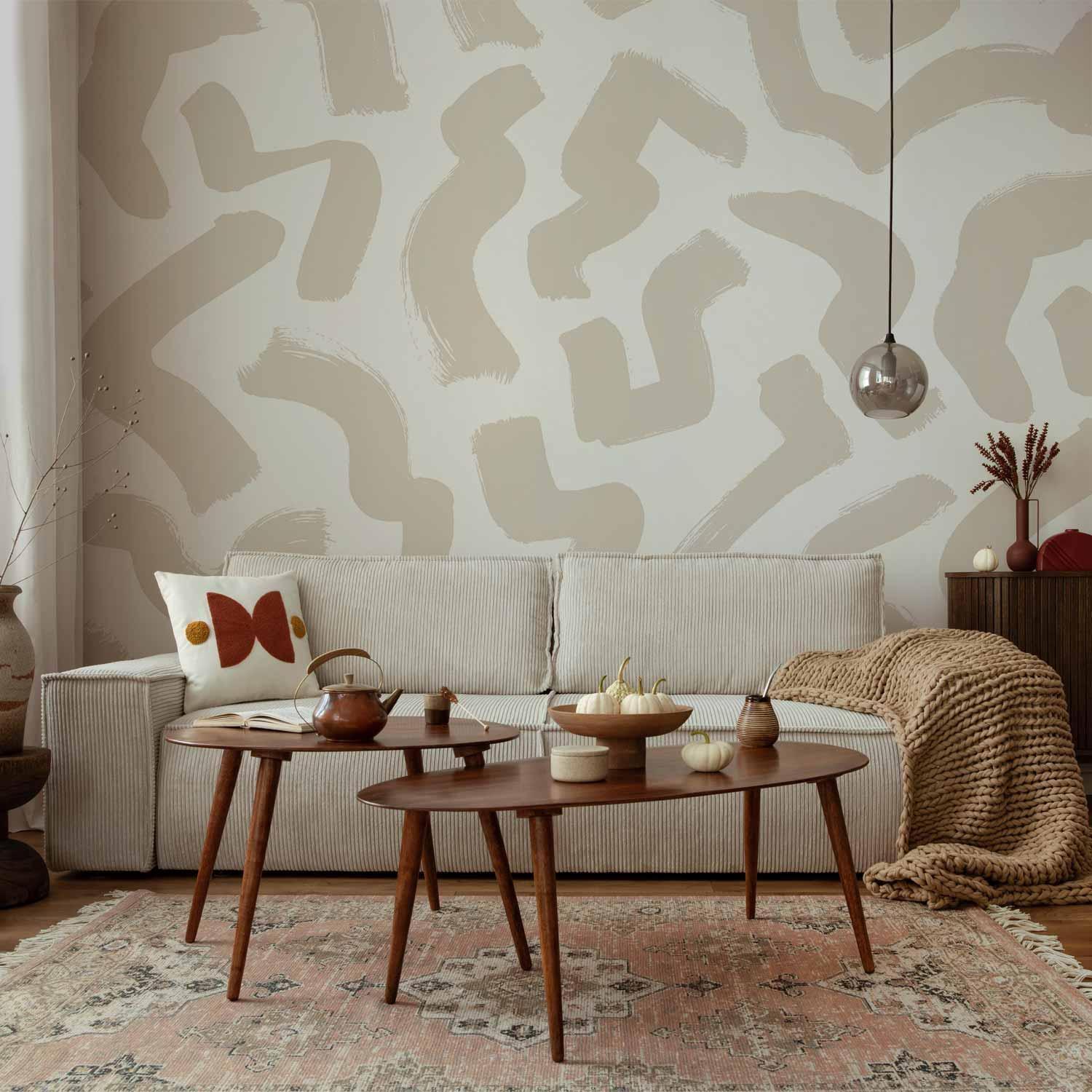 Fototapete - Abstract composition - beige patterns in shapes on a white background Artgeist