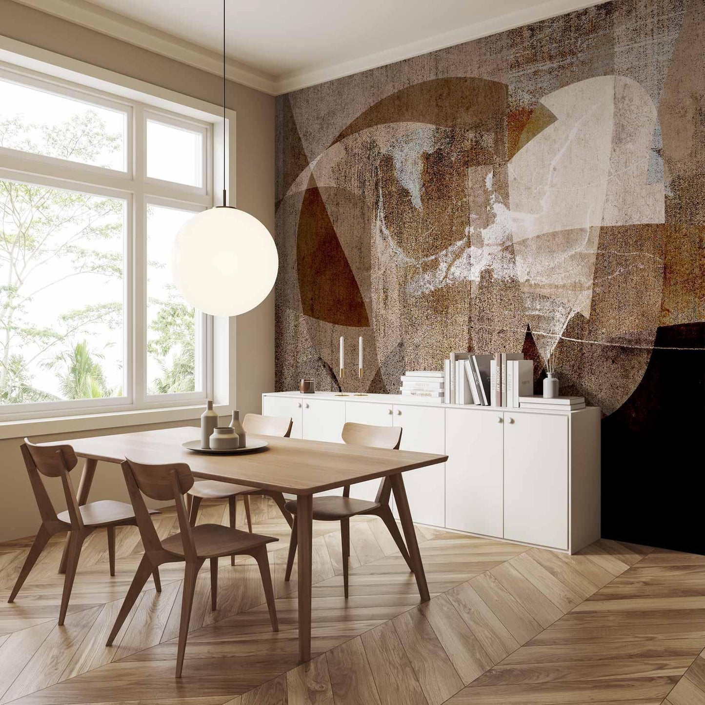 Fototapete - Geometric abstraction with shapes - composition in brown colours