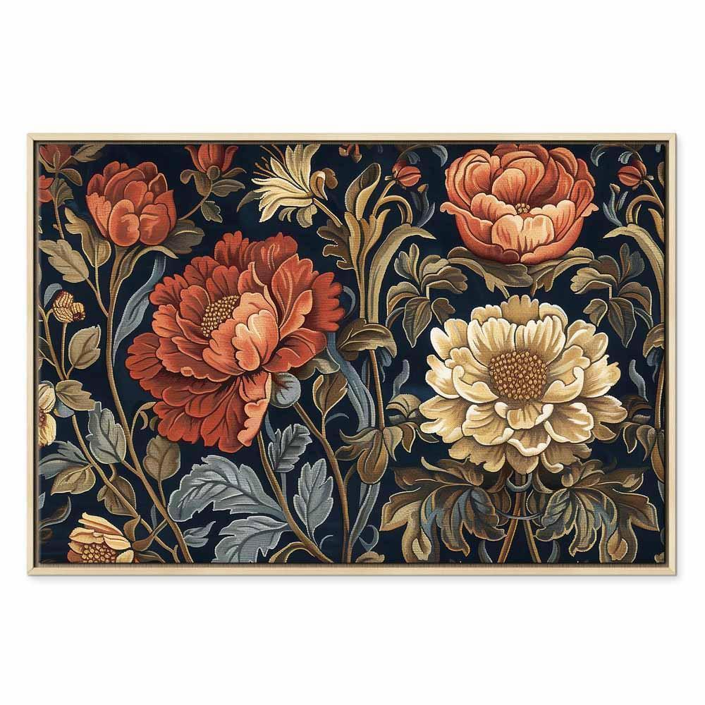 Leinwandbild - Tapestry Large Flowers Retro Floral Motif in Kilim Style