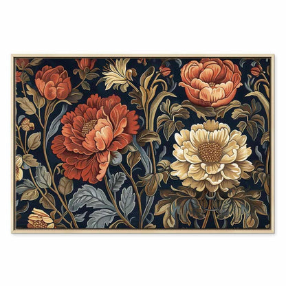 Leinwandbild - Tapestry Large Flowers Retro Floral Motif in Kilim Style