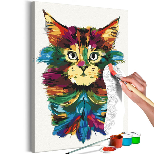 Wandbild zum Ausmalen - Colourful Mane Bunte Katze - Malen nach Zahlen Set mit bunter Katze für entspannende Kunstmomente