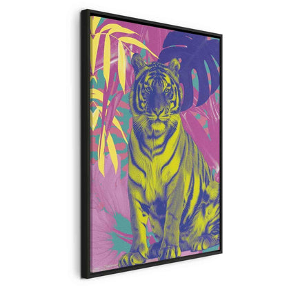 Leinwandbild - Colorful Tiger - Intense Colors of a Tiger Surrounded by Tropical Plants Artgeist