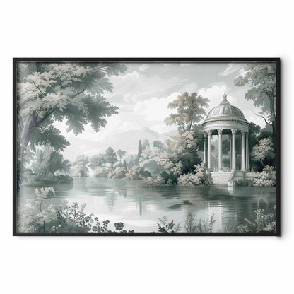 Poster - Landscape with a Park and Lake in Retro Greens
