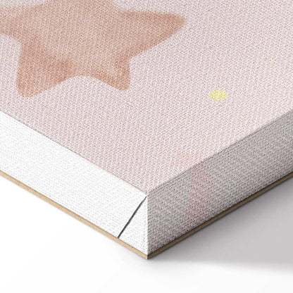 Leinwandbild - Joyful Sky - Yellow Cheerful Stars with a Rainbow Against the Phases of the Moon in a Light Beige Sky Hue