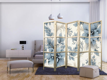 Japanischer Paravent - Turquoise Flowers in Retro Ambiance - Floral Ornaments