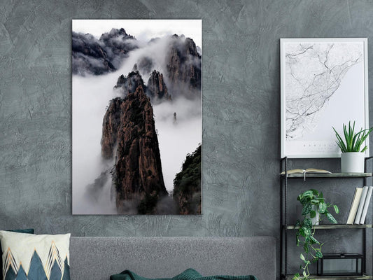 Leinwandbild - High Mountains in Mist (1-part) - Landscape of Clouds Amid Rocks Artgeist