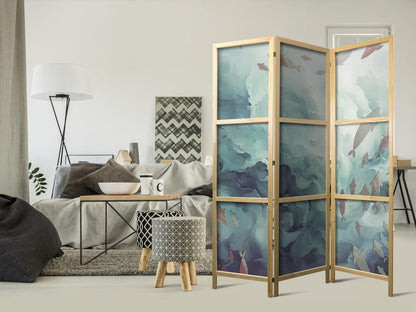 Japanischer Paravent - Three Schools of Fish - Fish in Muted Colors Swimming in Groups in Oceanic Depths Artgeist