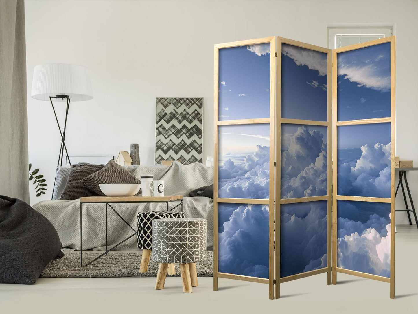 Japanischer Paravent - Aerial Landscapes: Rays Illuminating Fluffy Cloud Formations