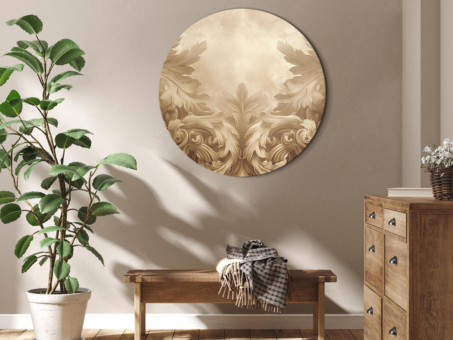 Rundes Bild - Carved Baroque Ornaments Rich Composition in Sepia Colors