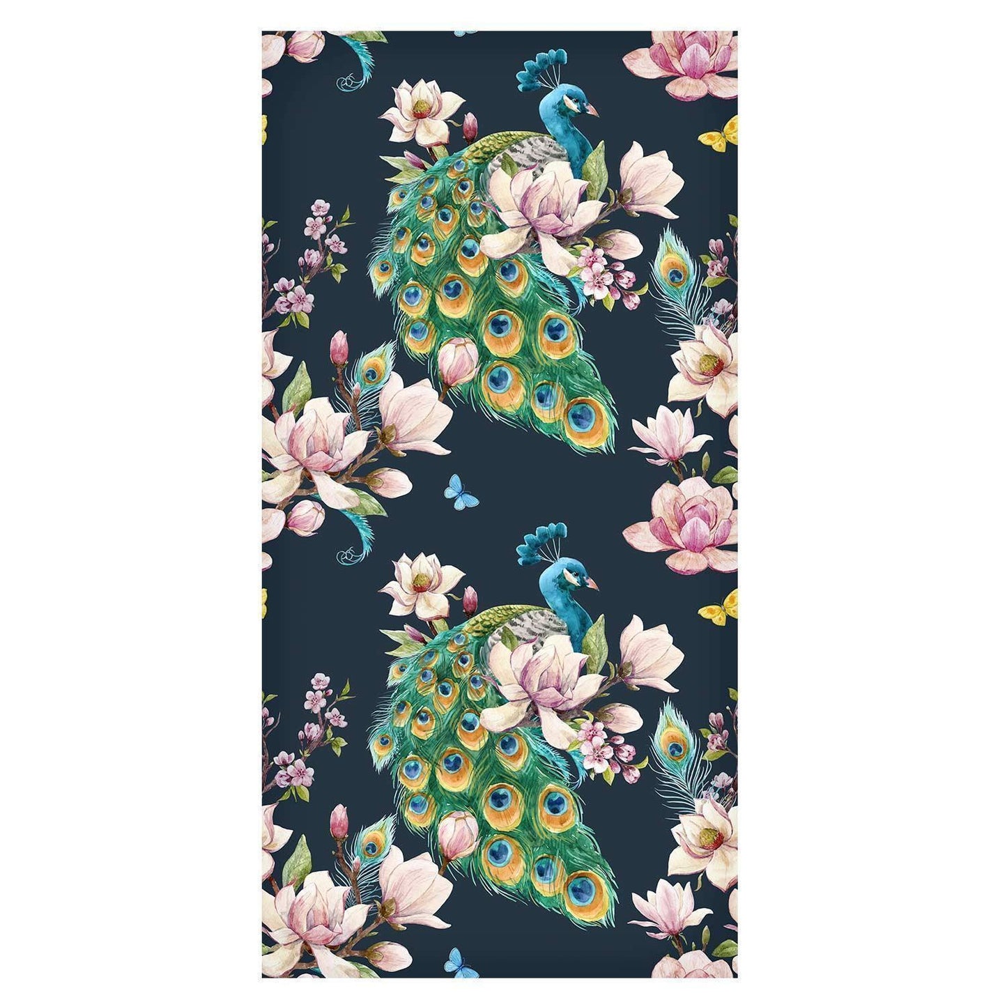 Tapete Magnolien und Pfauen - Elegante Blütenpracht mit exotischen Vögeln