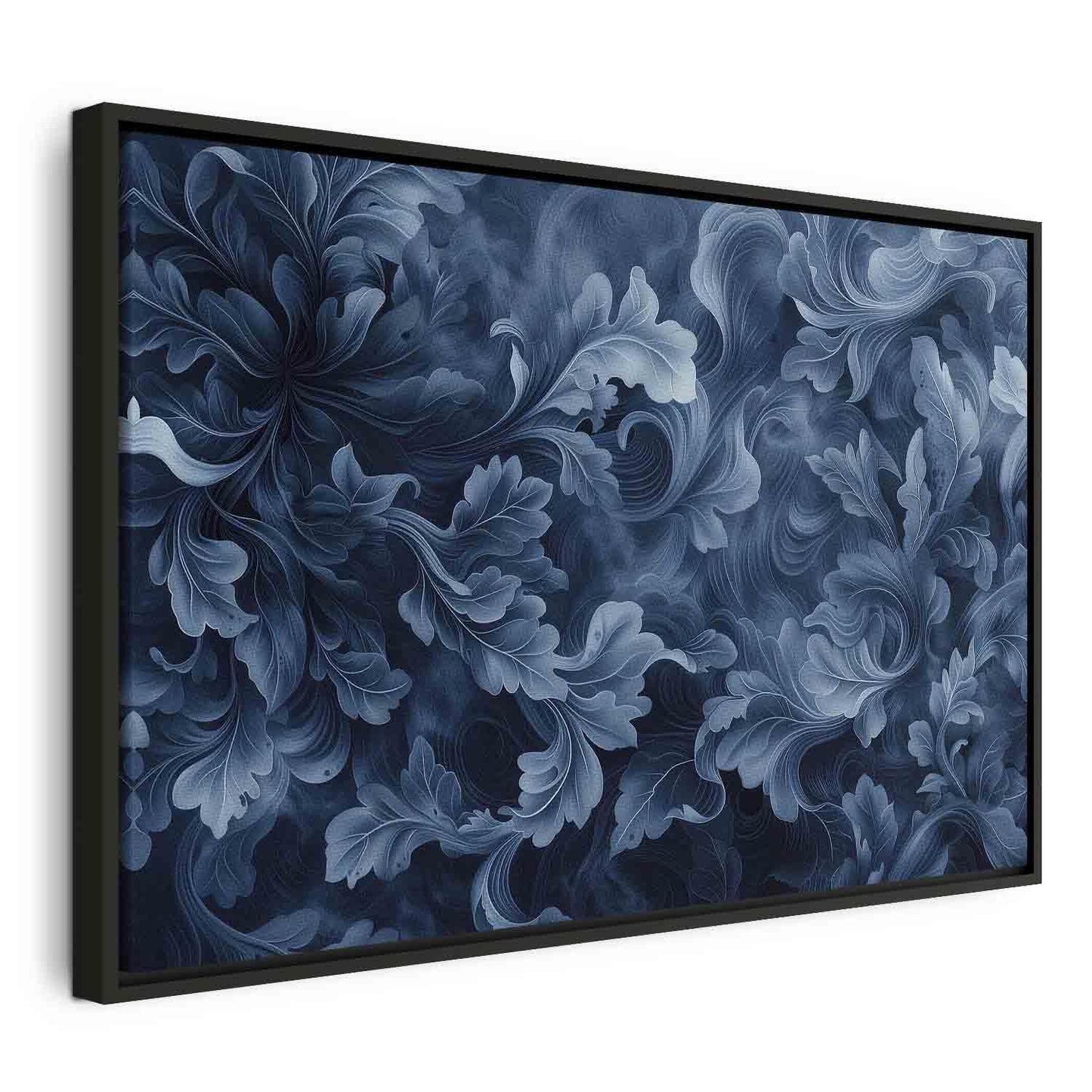 Leinwandbild - Abstract Ornaments Dark Blue Victorian Leaves Artgeist