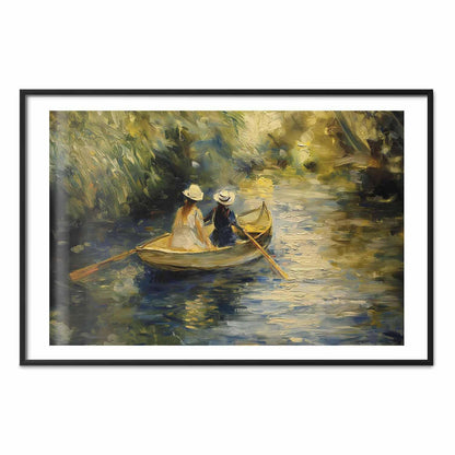 Poster - Boat crossing - painting of two women sailing a boat on a river