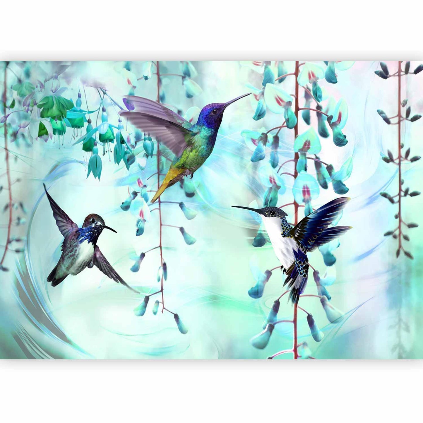 Fototapete - Flying Hummingbirds (Green) Artgeist