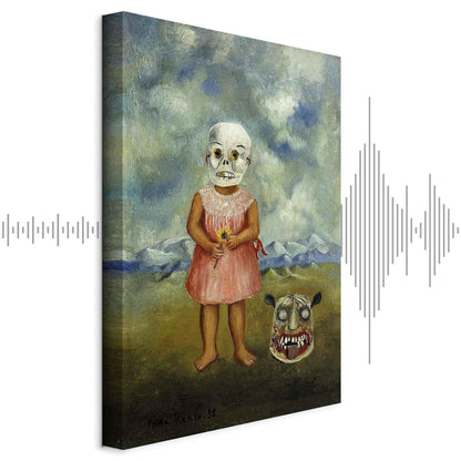Leinwandbild - Frida Kahlo – Girl with Death Mask (She Plays Alone)