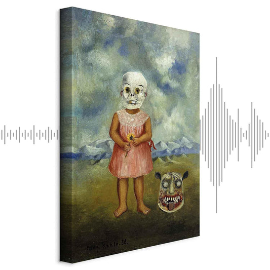 Leinwandbild - Frida Kahlo – Girl with Death Mask (She Plays Alone)