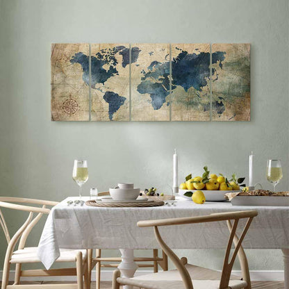 Leinwandbild - Retro Map (5 Parts) Narrow