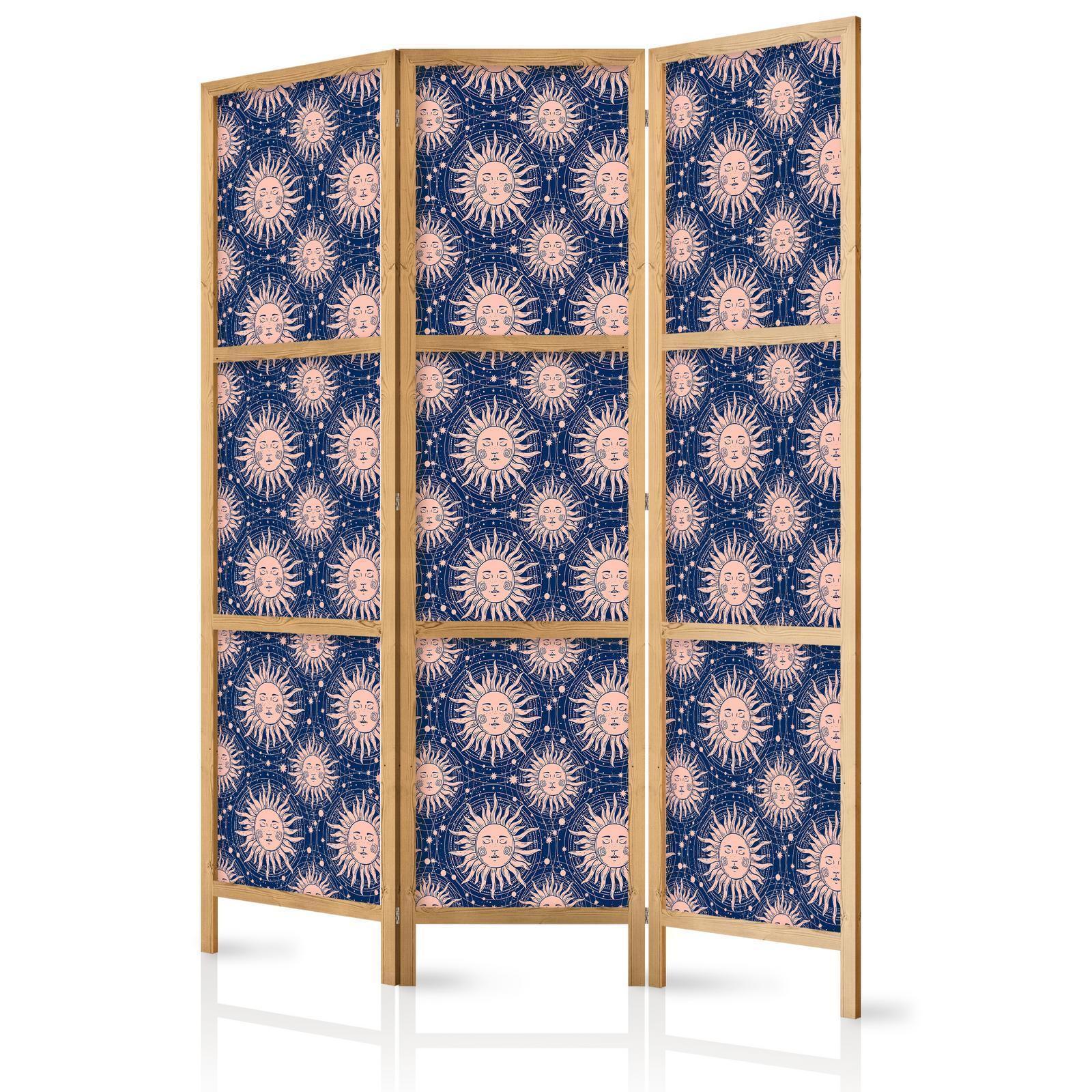 Japanischer Paravent - Sunny Patterns - Repeating Sun Motif on a Navy Background Artgeist