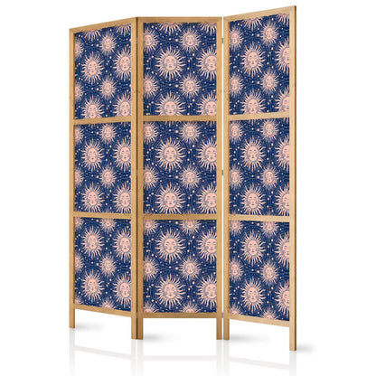 Japanischer Paravent - Sunny Patterns - Repeating Sun Motif on a Navy Background Artgeist
