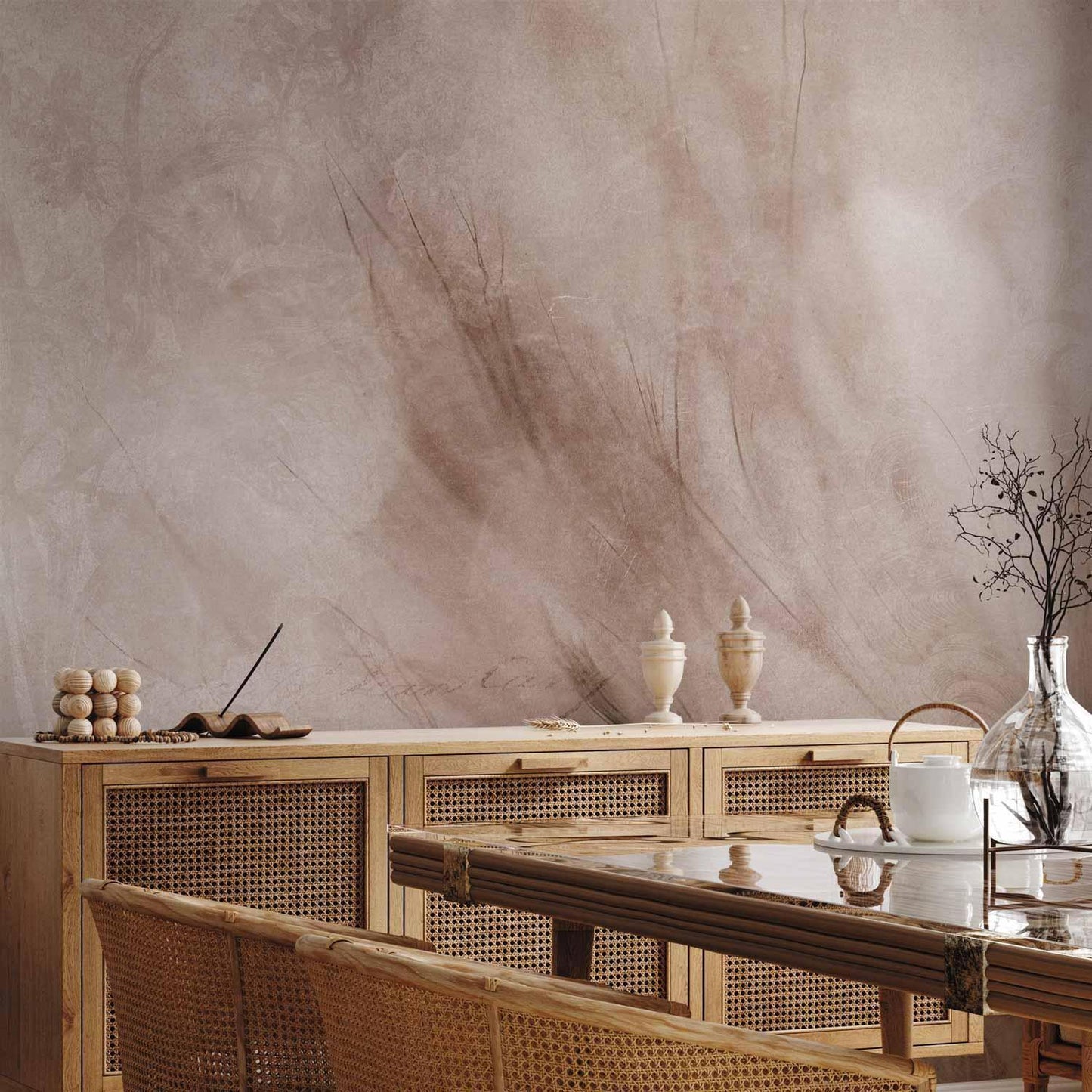 Fototapete - Abstract scandi boho - delicate composition with lettering and flowers