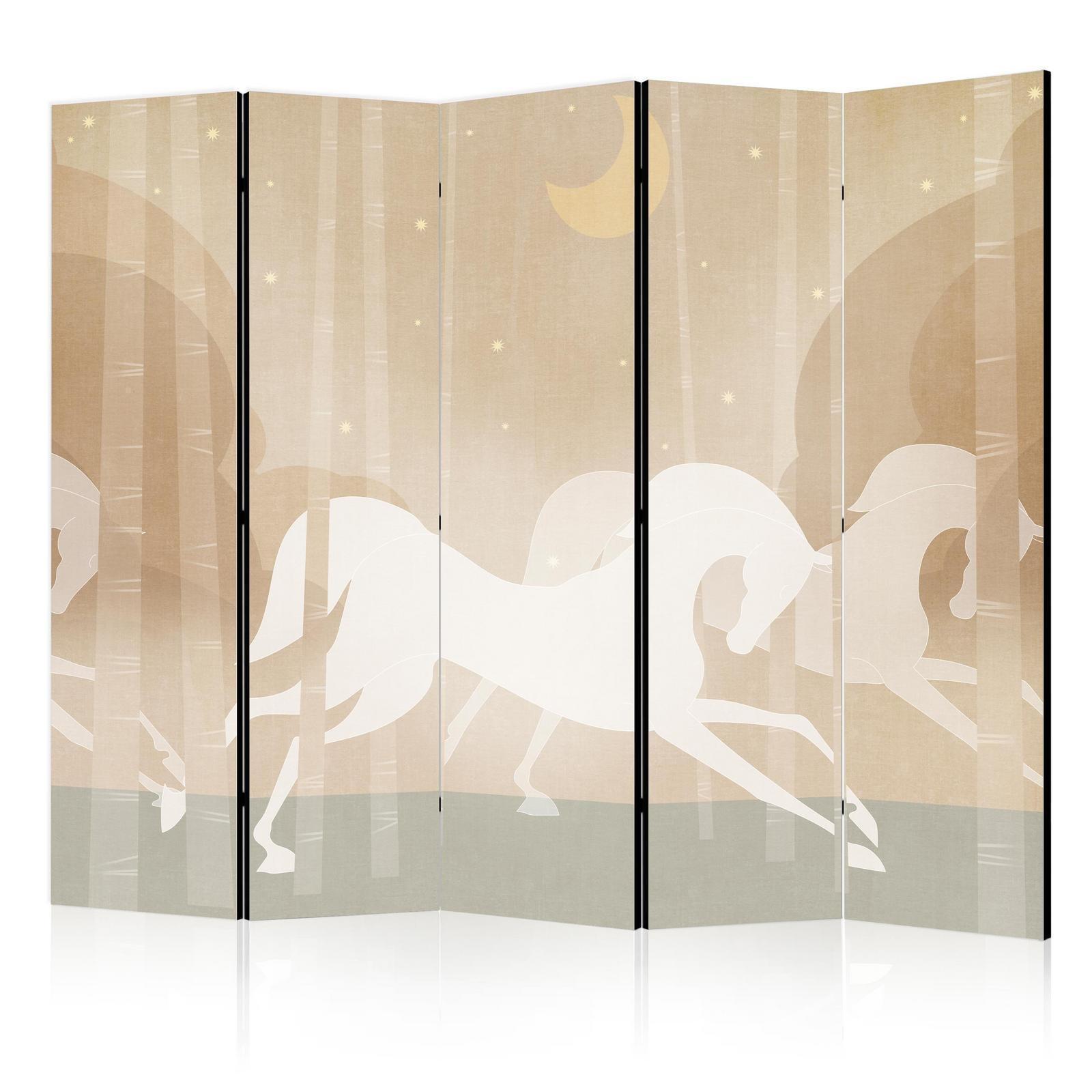 Paravent - Moonlit Steeds - Horses Galloping Among Trees on a Starry Night Artgeist